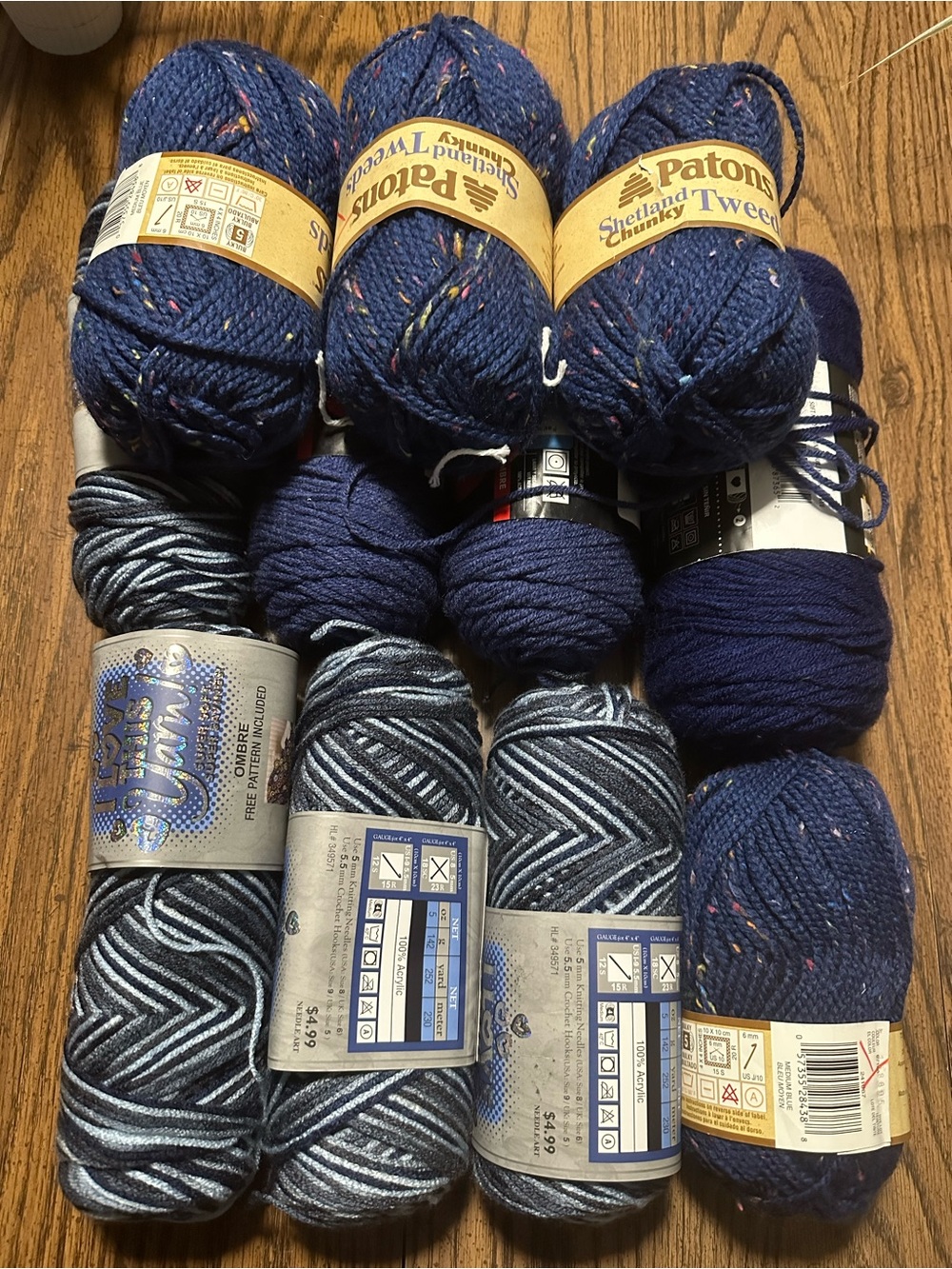 Patons & Assorted Navy Blue Yarn 11 skein Bundle